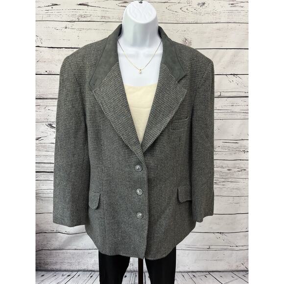 Vintage L.L. Bean 3 Button Tweed Blazer Women’s 16 Petite Jacket Suede Collar - Picture 1 of 8